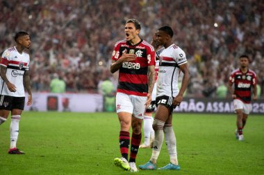 Rio de Janeiro (RJ), 12.08.2023 - Pedro do Flamengo 'nun gol kutlaması. Flamengo x Sao Paulo arasındaki maç, Brezilya Şampiyonası 'nın 19. raundu için, Maracana' da.