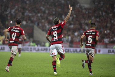 Rio de Janeiro (RJ), 12.08.2023 - Flamengo 'dan Pedro' nun gol kutlaması. Flamengo x Sao Paulo arasındaki maç, Brezilya Şampiyonası 'nın 19. raundu için, Maracana' da.
