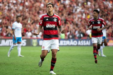 Rio de Janeiro (RJ), 09 / 30 / 2023 - Pedro do Flamengo 'nun gol kutlaması. Maracan 'daki Brezilya Şampiyonası için Flamengo x Bahia arasındaki maç.
