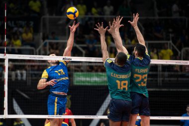 Rio de Janeiro, Rio de Janeiro, Brezilya - Ekim 04, 2023. Brezilya ve Ukrayna - Olimpiyat öncesi voleybol.