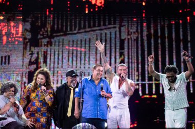 Rio de Janeiro (RJ), 21 / 09 / 2024 - Şarkıcılar Zeca Pagodinho, Diogo Nogureira, Xande Pilares, Jorge Arago, Alcione ve Maria Rita, Rock In Rio Brasil Festivali 'nin altıncı gününde Para Sempre Samba         