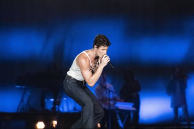 Rio de Janeiro, Rio de Janeiro, Brasil - September 22, 2024: Singer Shawn Mendes on the seventh day of Rock in Rio 40 years in the city of Rock.
