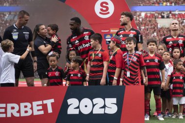 Rio de Janeiro, Rio de Janeiro, Brezilya - 16 Mart 2025. Flamengo x Fluminense Maracan Stadyumu 'nda. Flamengo Carioca Şampiyonu 2025                      