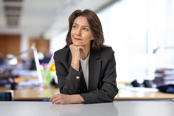 Portait Attractive Businesswoman Sitting Offiice Mid Aged Professional Woman Wearing — Stock Photo, Image
