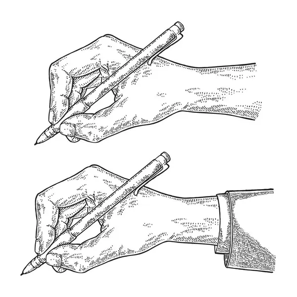 Kalemle Kalemle Çizimi Adamı Siyah Beyaz Gravür Stili Vektör Illüstrasyonu — Stok Vektör