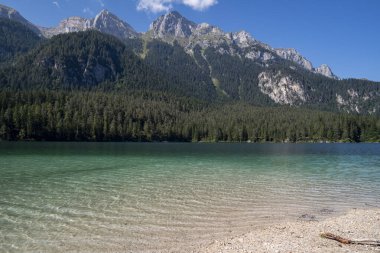 Il lago di Tovel un lago alpino situation ato nella val di Tovel, sul territorio del comune di Ville d 'Anaunia in Val di Non, a ununtitudine di 1177 m. Her şey yolunda, del Parco Naturale Adamello-Brenta.