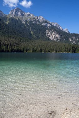 Il lago di Tovel un lago alpino situation ato nella val di Tovel, sul territorio del comune di Ville d 'Anaunia in Val di Non, a ununtitudine di 1177 m. Her şey yolunda, del Parco Naturale Adamello-Brenta.