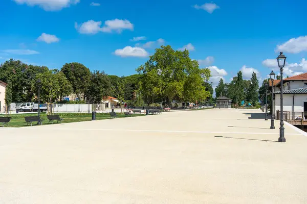 stock image Torre del Lago Puccini, Lucca, Italy : view of Piazza Belvedere Puccini renovated and inaugurated in June 2024, 100 years after the death of Maestro Puccini