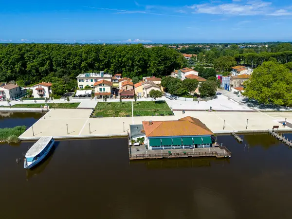 stock image Torre del Lago Puccini, Lucca, Italy: aerial view of Piazza Belvedere Puccini renovated and inaugurated in June 2024, 100 years after the death of Maestro Puccini