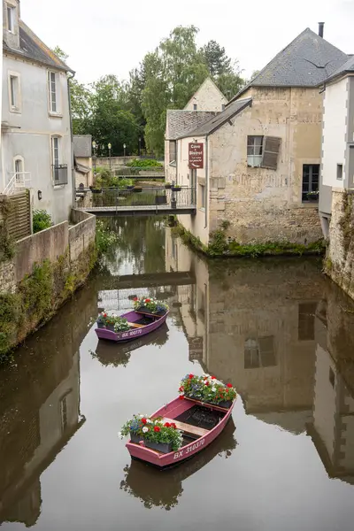 stock image Bayeux, France - Jun 17 2024: view of one of the most famous views of the town, on the Aure river