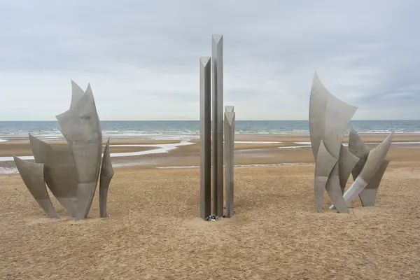 stock image Vierville sur Mer, France: view of  famous Omaha beach, site of Normandy landings where the sculpture 