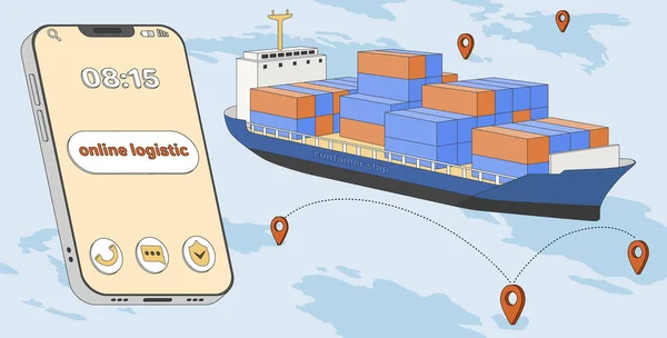 Inteligentna Logistyka Kontenerów Towarowych Ogromny Smartfon Dostawa Online Usługi Mobilne — Wektor stockowy