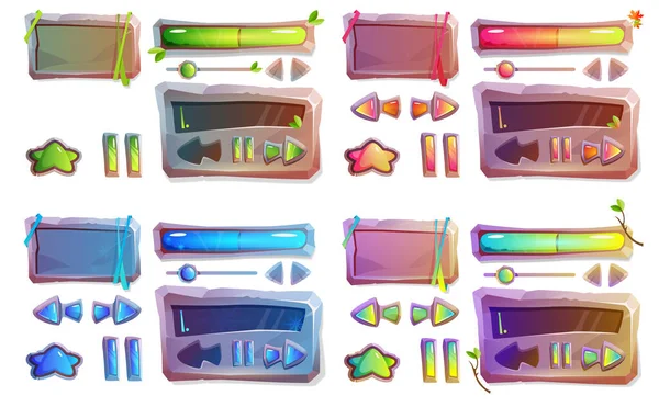 Cartoon Stone Texture Game Buttons Gui Design Elements Set Menu — Stock Vector