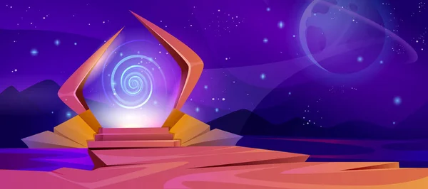 Cartoon Magic Portal Purple Plasma Light Swirl Glowing Plasmic Entrance — Stock Vector
