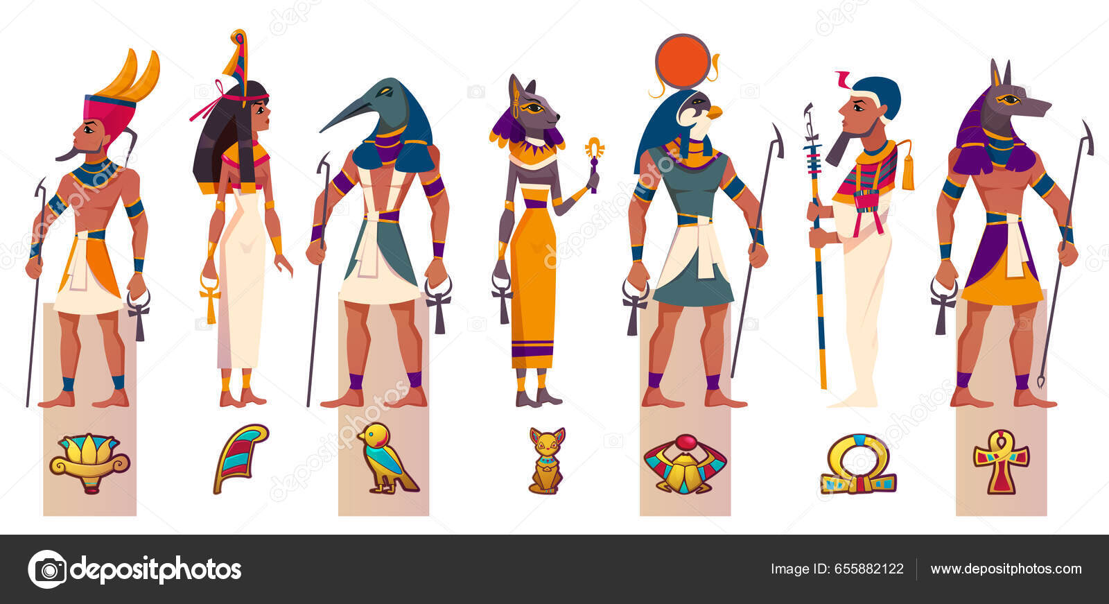 Ősi Egyiptomi Istenek Istennők Vektor Lapos Karakterek Egyiptom Mitológia  Mítosz Stock Vektor: ©redgreystock 655882122