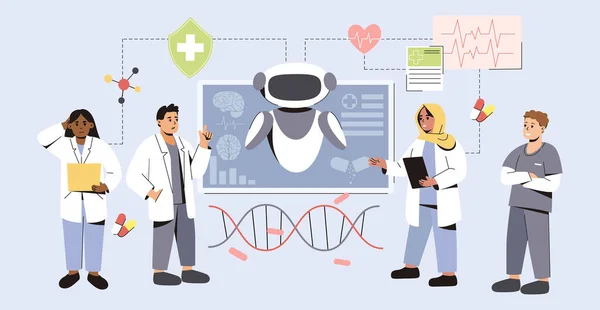 Medicina Inteligencia Artificial Ayuda Diagnóstico Médico Tratamiento Los Pacientes Tecnología — Archivo Imágenes Vectoriales
