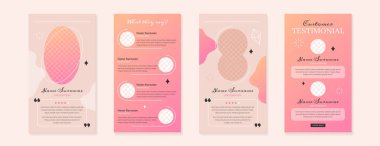 Customer service review or feedback story template design. Vector set of pastel testimonial posts of product for social media. Web banners of client satisfaction with stars rating and short quotes. clipart