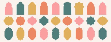 Eski camlar doğu tarzında şekillenir. İslami kapı seti, düz Arap çerçeve veya Arap kemer silueti. Müslüman mimari geometrik tasarım elementleri, Fas asgari kavisleri. Ramazan Kareem Kapısı