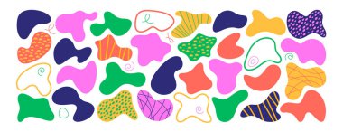 Sıvı organik şekiller, canlı renklerde düzensiz formlar. Renkli, basit bir çevre formu, asimetrik kütle. Rastgele deforme olmuş soyut figürler. Dalgalı lekeler ya da sıvı şekilsiz lekeler. Modern pürüzlü lekeler