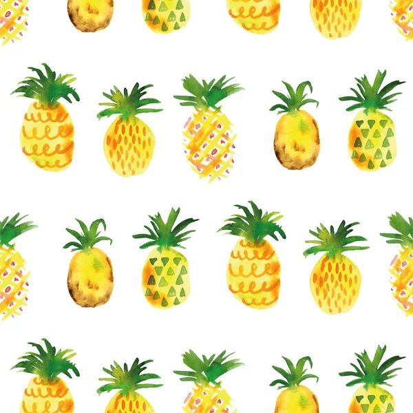 Watercolor Seamless Pattern Pineapple White Background Hand Drawn Texture Textile — Stock Photo, Image