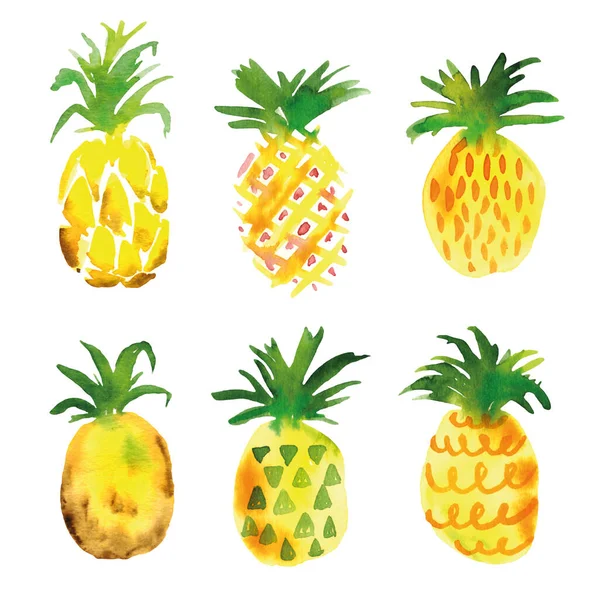 Pineapple Fruit Slices Set Watercolor Exotic Collections White Background Textile — Stock Photo, Image