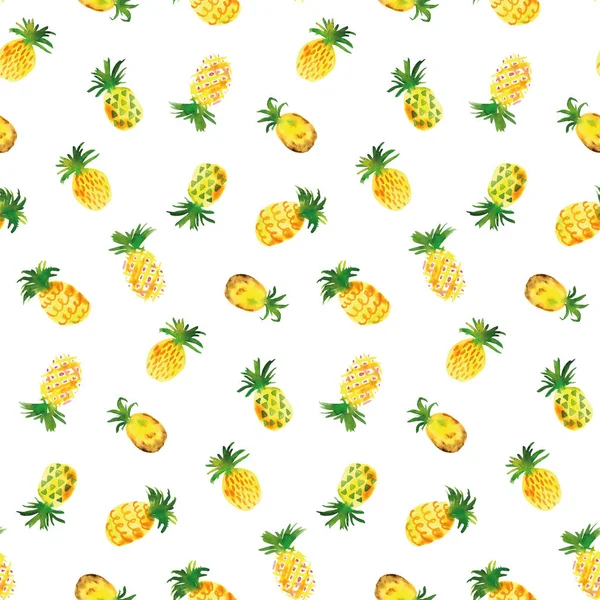 Aquarel Naadloos Patroon Van Ananas Witte Achtergrond Handgetekende Textuur Voor — Stockfoto