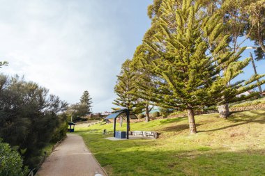 Swansea Sahil şeridi ve çocuklar için gün doğumu Swansea, Tazmanya Avustralya 'da oyun alanı ve piknik alanı