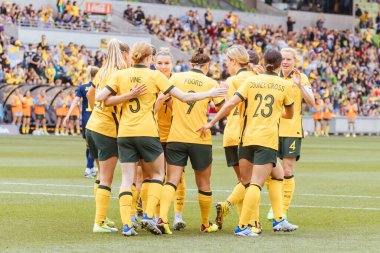 MELBOURNE, AUSTRALYA - 12 Kasım 2022 'de Avustralya' nın Melbourne kentinde, AAMI Park 'ta İsveç' e karşı yapılan uluslararası bir dostluğu kutluyor.