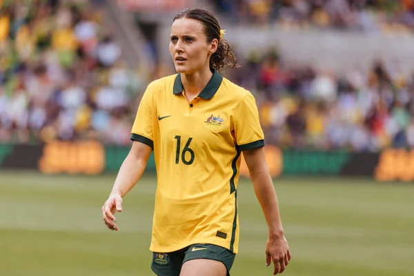 澳大利亚墨尔本 11月12日 2022年11月12日 澳大利亚的海莉 拉索在澳大利亚墨尔本与瑞典的友谊赛中对阵瑞典 — 图库照片