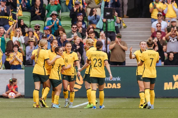 澳大利亚 墨尔本 11月12日 2022年11月12日 澳大利亚在澳大利亚墨尔本的Aami公园庆祝对阵瑞典的国际友谊赛 — 图库照片