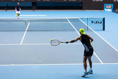 MELBOURNE, AUSTRALIA - JANUARY 13: Rafael Nadal of Spain practices ahead of the 2023 Australian Open at Melbourne Park on January 13, 2023 in Melbourne, Australia.