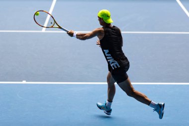 MELBOURNE, AUSTRALIA - JANUARY 13: Rafael Nadal of Spain practices ahead of the 2023 Australian Open at Melbourne Park on January 13, 2023 in Melbourne, Australia.