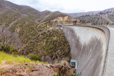 Tumut Pond Dam from the Tumut River forming as part of the Snowy Mountains Hydro Electric power scheme in New South Wales, Australia
