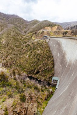 Tumut Pond Dam from the Tumut River forming as part of the Snowy Mountains Hydro Electric power scheme in New South Wales, Australia