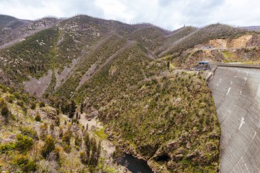 Tumut Pond Dam from the Tumut River forming as part of the Snowy Mountains Hydro Electric power scheme in New South Wales, Australia