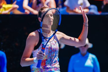 MELBOURNE, AUSTRALIA - JANUARY 23: Karolina Pliskova of Czech Republic plays Shuai Zhang of China on day 8 of the 2023 Australian Open at Melbourne Park on January 23, 2023 in Melbourne, Australia.