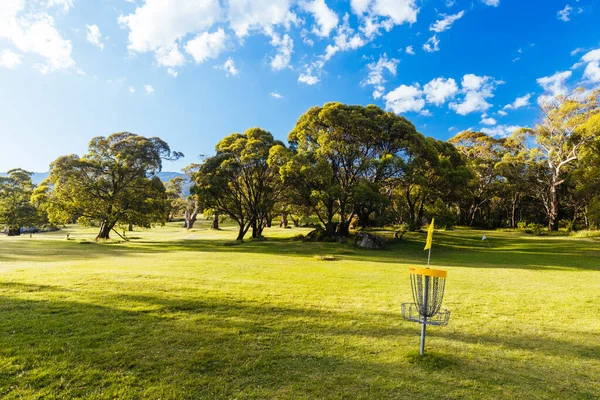 Lake Crackenback disc golf course in late afternoon light in Kosciuszko National Park in New South Wales, Australia
