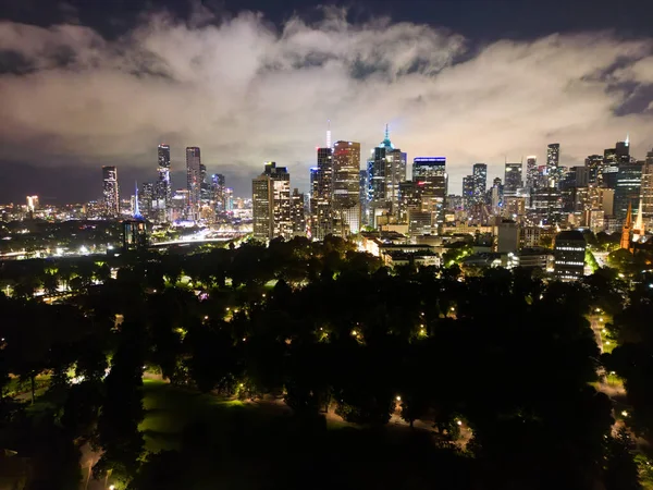 Vista Aérea Noite Melbournes Skyline Famoso Victoria Austrália — Fotografia de Stock