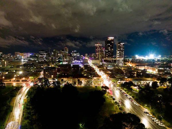 Vue Aérienne Nuit Célèbre Skyline Adélaïde Victoria Australie — Photo