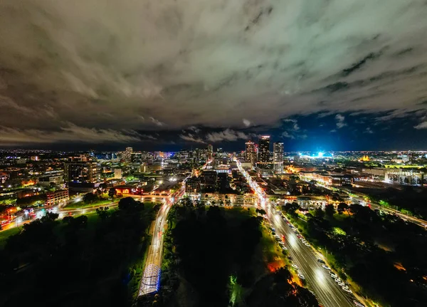 Aerial View Night Adelaides Famous Skyline Victoria Australia — Stock Photo, Image