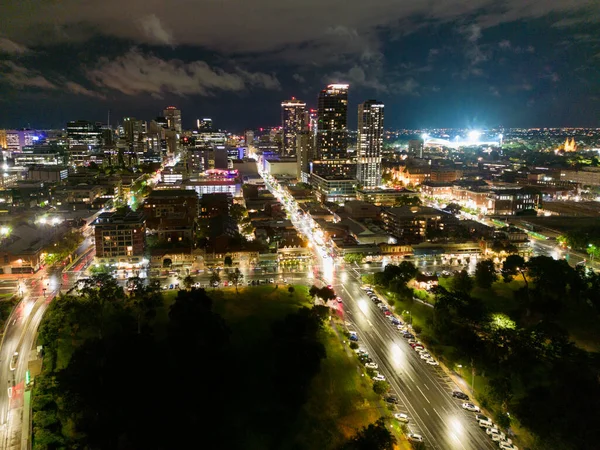 Flygfoto Natten Adelaides Berömda Skyline Victoria Australien — Stockfoto