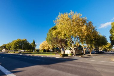 PENOLA, AUSTRALIA - 10 Nisan 2023: Güney Avustralya, Avustralya 'da güneşli bir sonbahar akşamında Coonawarra şarap bölgesindeki Penola kasabasının ikonik mimarisi
