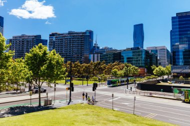 MELBOURNE, AUSTRALYA - 31 Ekim 2021: Melbourne, Victoria, Avustralya Rıhtım Bölgesi 'ndeki genel kentsel görüşler