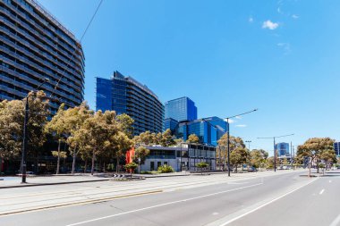 MELBOURNE, AUSTRALYA - 31 Ekim 2021: Melbourne, Victoria, Avustralya Rıhtım Bölgesi 'ndeki genel kentsel görüşler