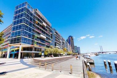 MELBOURNE, AUSTRALYA - 31 Ekim 2021: Melbourne, Victoria, Avustralya Rıhtım Bölgesi 'ndeki genel kentsel görüşler