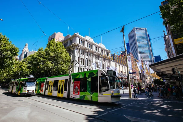 Melbourne Autriche Octobre 2021 Trams Long Rue Swanston Près Rue — Photo