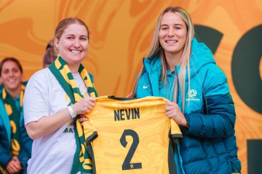 MELBOURNE, AUSTRALIA - 11 Temmuz: Avustralya 'dan Courtney Nevin 11 Temmuz 2023 tarihinde Avustralya' nın Melbourne kentinde düzenlenen Dünya Kupası Dünya Kupası duyurusu ve sunumunda.