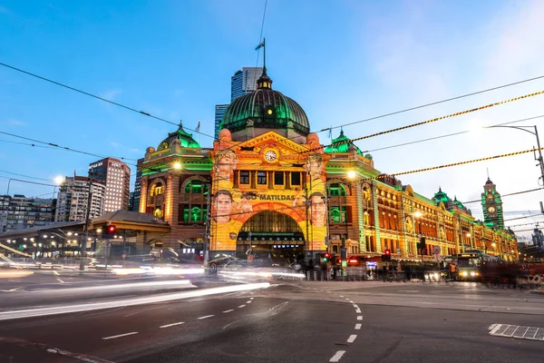 Melbourne Australia Julio Flinders Station Enciende Antes Que Australia Juegue —  Fotos de Stock