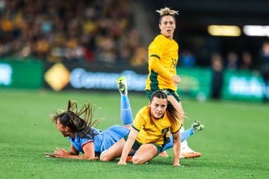MELBOURNE, AUSTRALIA - 14 Temmuz: Avustralyalı Hayley Raso, Avustralya 'nın 14 Temmuz 2023 tarihinde oynanan Dünya Kupası 2023' te Fransa ile oynadığı Play Off dostluk maçında