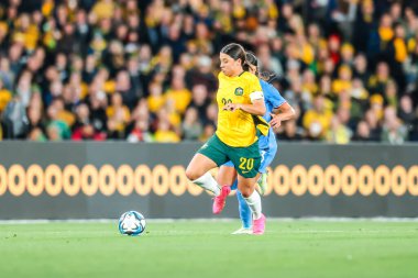 MELBOURNE, AUSTRALIA - 14 Temmuz: Avustralyalı Sam Kerr, Avustralya 'nın 14 Temmuz 2023 tarihinde oynanan Dünya Kupası 2023' te Fransa ile oynadığı Send Off dostluk karşılaşmasında